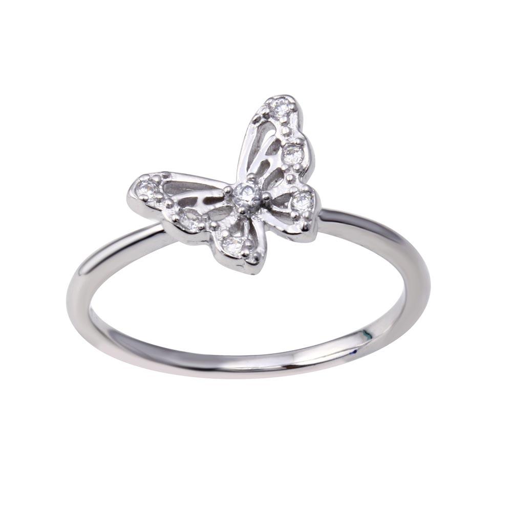 Rhodium Plated 925 Sterling Silver Butterfly Band Clear CZ Ring Sizes 5-9