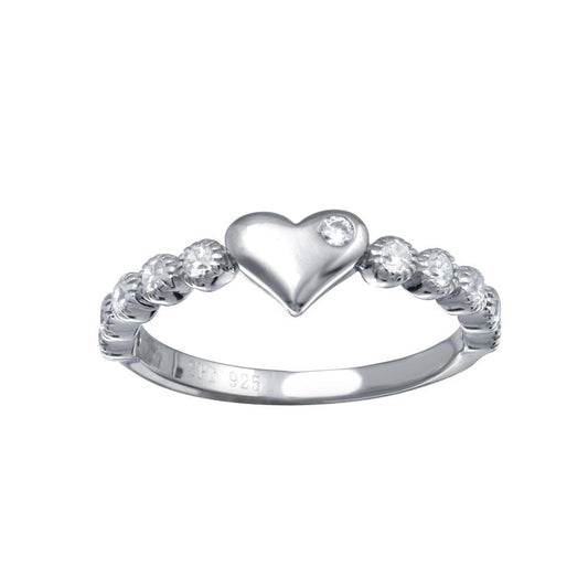 Rhodium Plated 925 Sterling Silver Clear CZ Heart Bubble Shank Ring Sizes 5-9