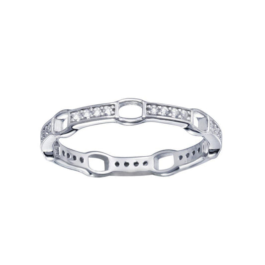 Rhodium Plated 925 Sterling Silver Clear CZ Link Eternity Band Ring Sizes 5-9