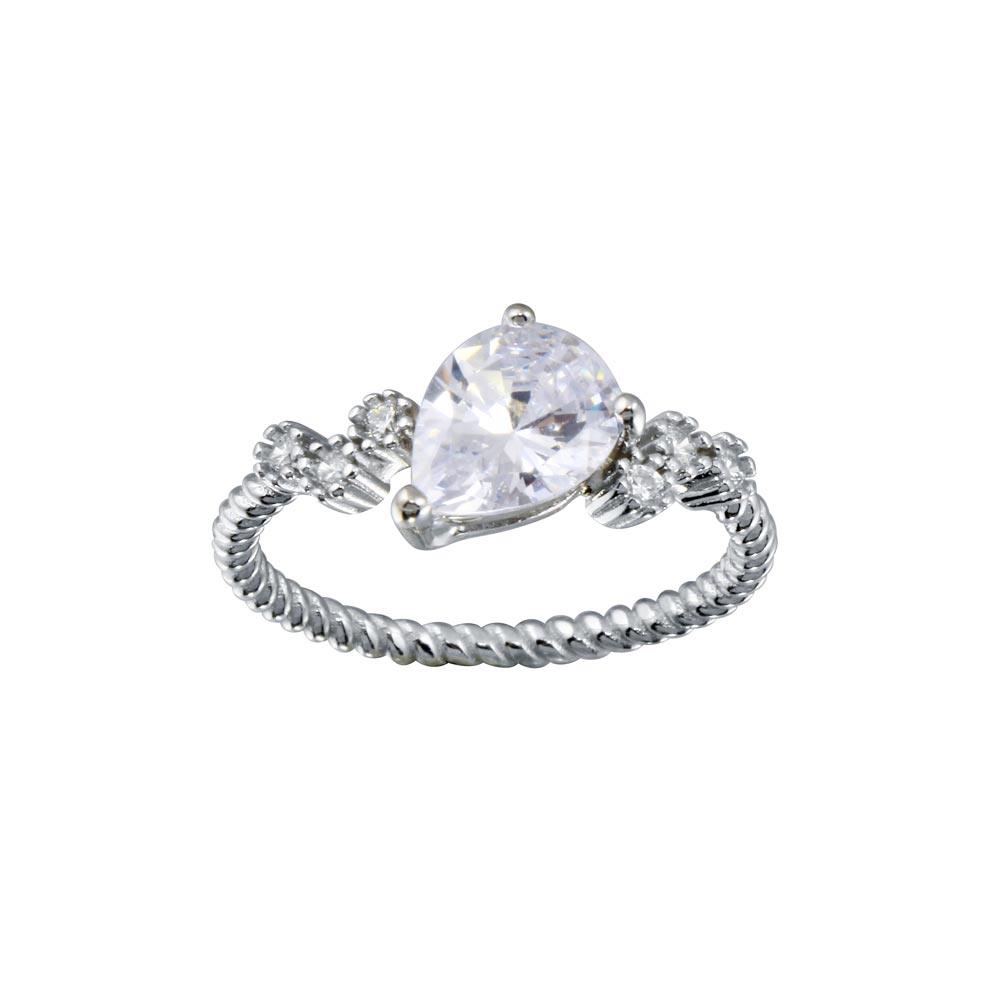 Rhodium Plated 925 Sterling Silver Angled Teardrop CZ Shank Ring Band Sizes 5-9