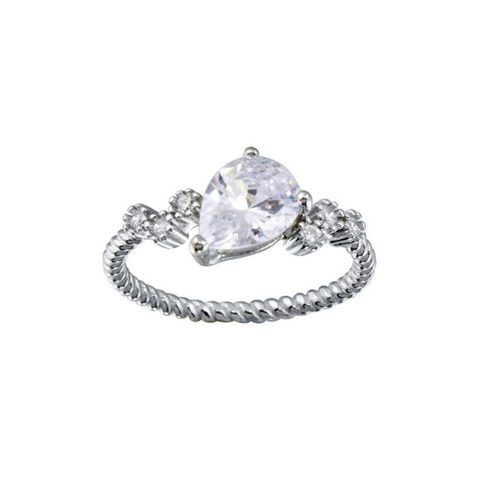 Rhodium Plated 925 Sterling Silver Angled Teardrop CZ Shank Ring Band Sizes 5-9