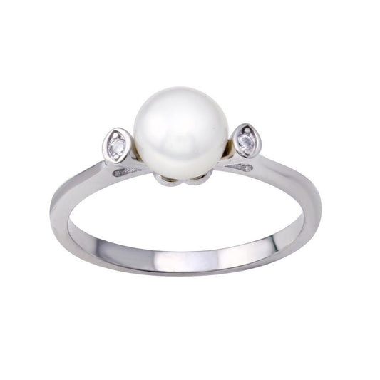 Rhodium Plated 925 Sterling Silver Mother of Pearl Clear CZ Ring Band Sizes 5-9