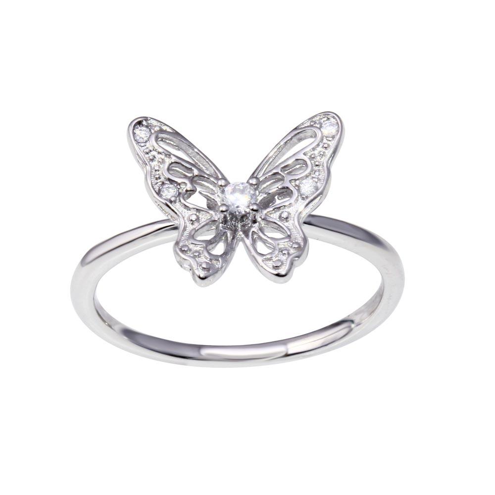 Rhodium Plated 925 Sterling Silver Butterfly Clear CZ Ring Band Sizes 5-9