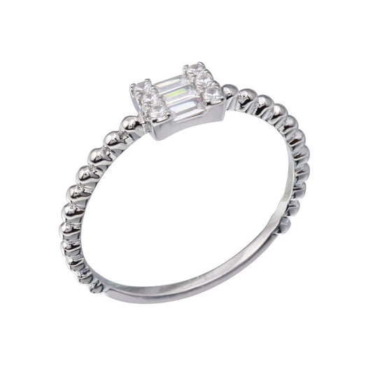 Rhodium Plated 925 Sterling Silver Square Baguette Clear CZ Ring Band Sizes 5-9