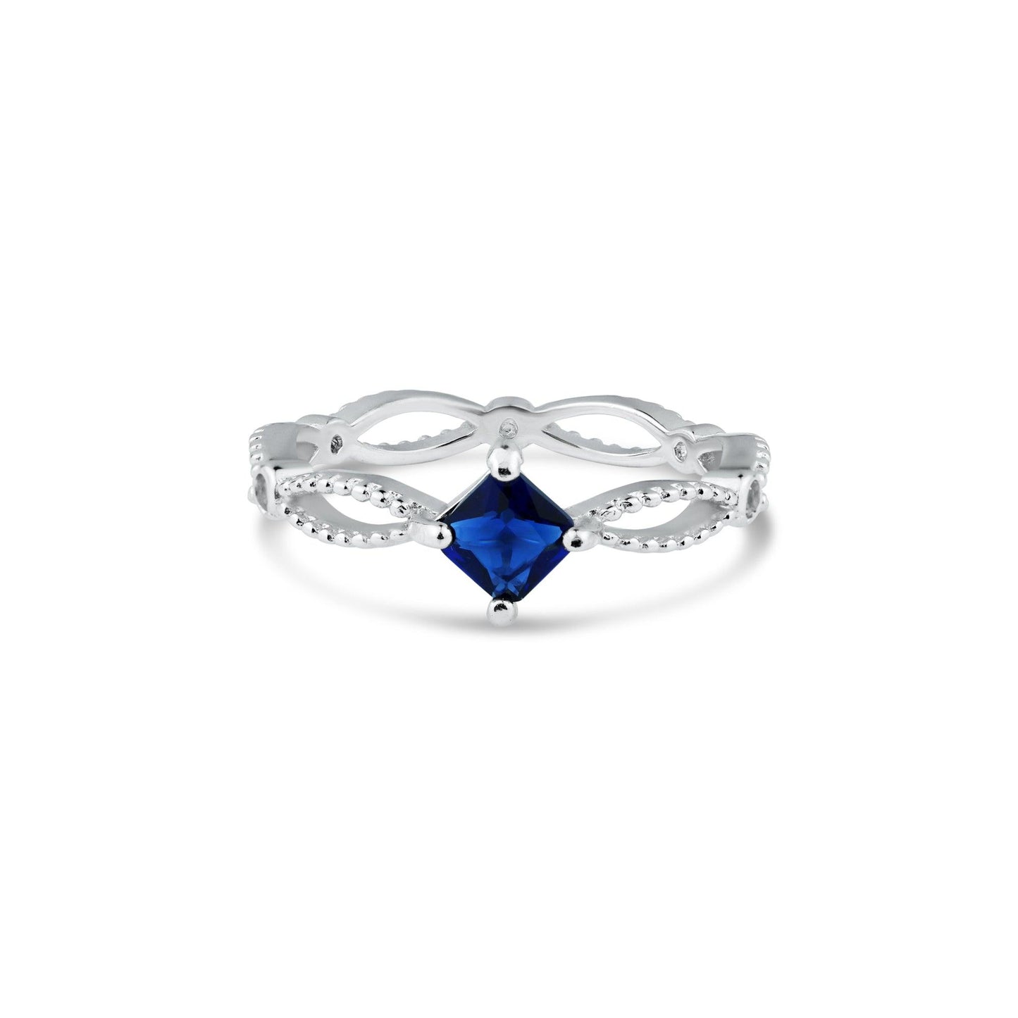 Rhodium Plated 925 Sterling Silver Marquise Blue CZ Ring Band Sizes 5-9