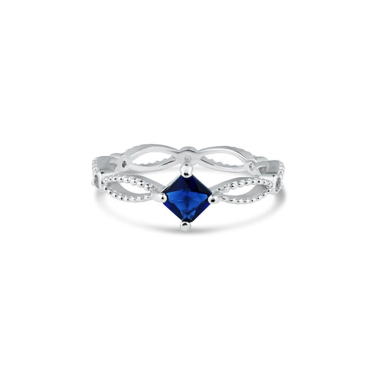 Rhodium Plated 925 Sterling Silver Marquise Blue CZ Ring Band Sizes 5-9