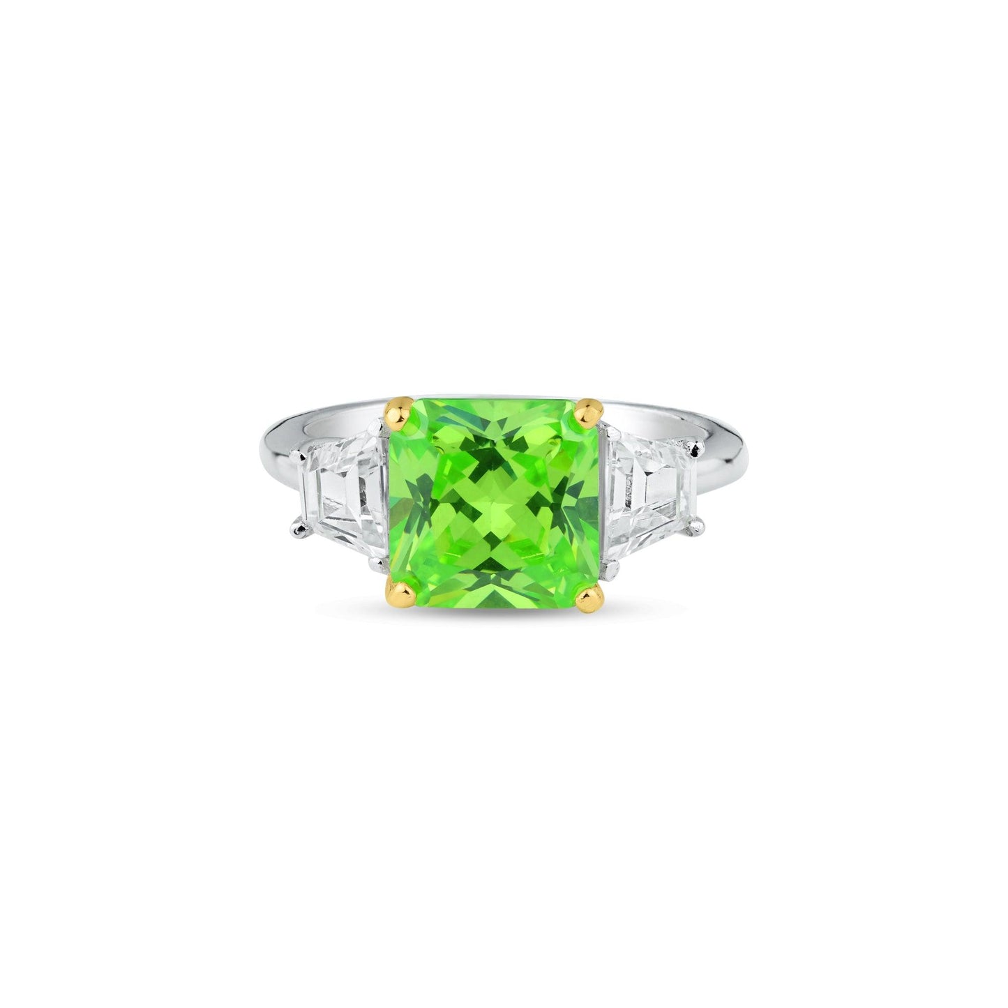 Rhodium Plated 925 Sterling Silver Past Present Future Green CZ Ring Sizes 5-9