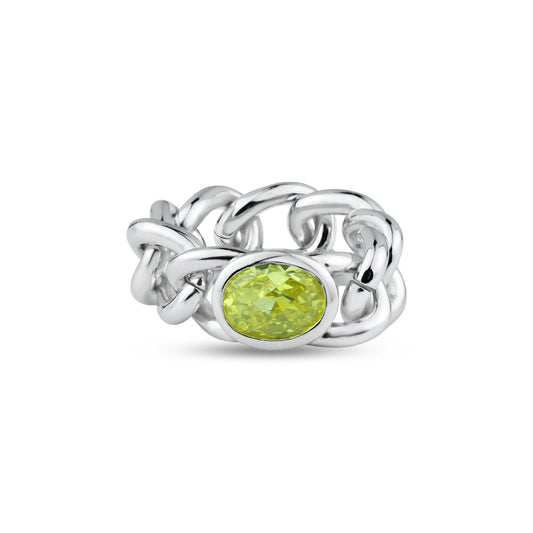 Rhodium Plated 925 Sterling Silver Chain Ring Yellow CZ Ring Band Sizes 5-9