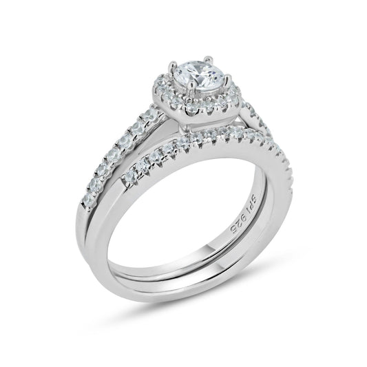 925 Sterling Silver Nickel Free Rhodium Plated Round CZ Bridal Ring Sizes 5-9