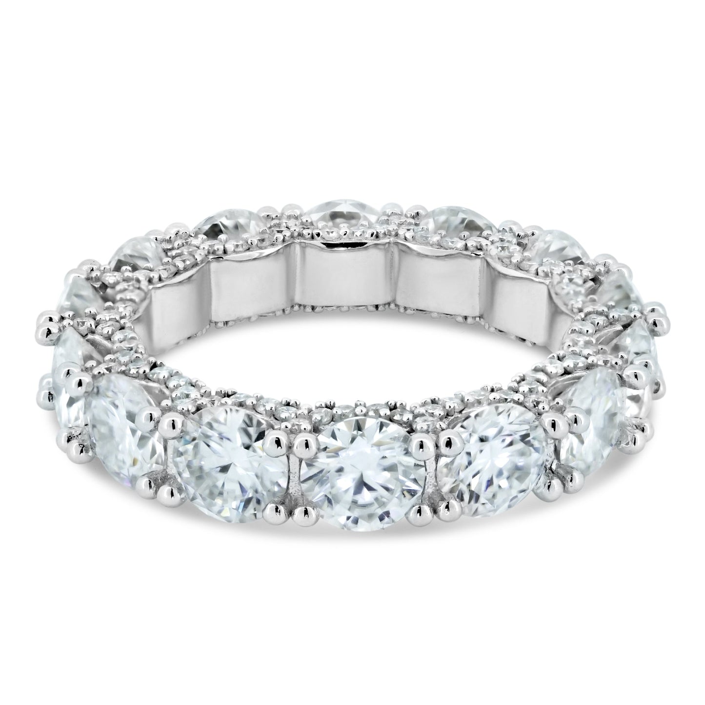 Rhodium Plated 925 Sterling Silver Moissanite Eternity Band Ring Band Sizes 5-9