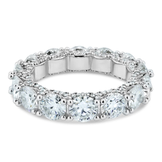 Rhodium Plated 925 Sterling Silver Moissanite Eternity Band Ring Band Sizes 5-9