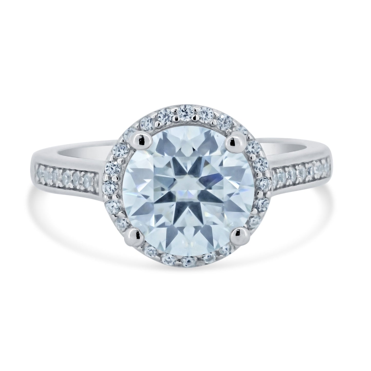 Rhodium Plated 925 Sterling Silver Halo Round Moissanite Ring Band Sizes 5-9