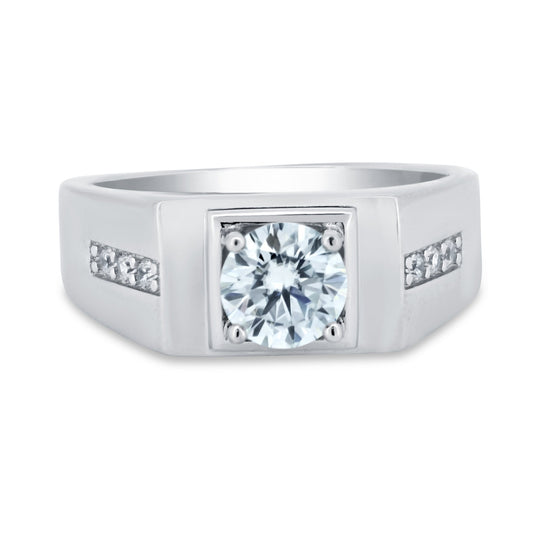 Rhodium Plated 925 Sterling Silver Men's 1 Carat Moissanite Ring Band Sizes 9-12