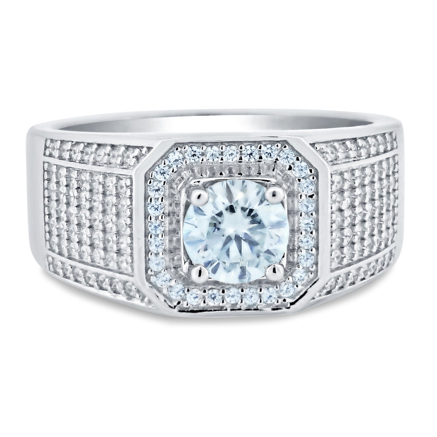 Rhodium Plated 925 Sterling Silver 1 Carat Moissanite Statement Ring Sizes 9-12