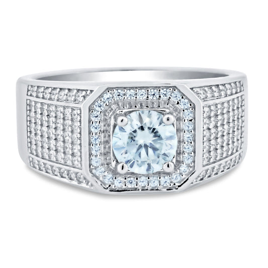 Rhodium Plated 925 Sterling Silver 1 Carat Moissanite Statement Ring Sizes 9-12