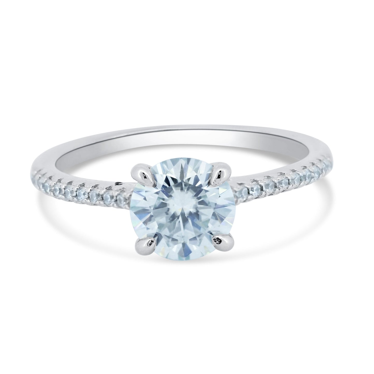Rhodium Plated 925 Sterling Silver 1 Carat Moissanite Engagement Ring Sizes 5-9