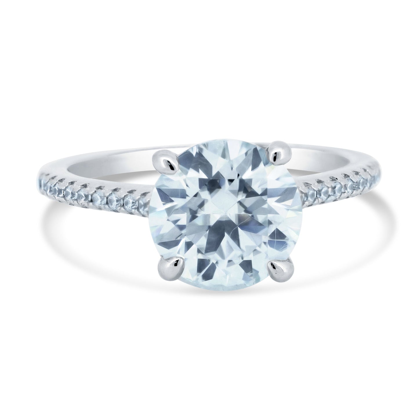 Rhodium Plated 925 Sterling Silver 2 Carat Moissanite Engagement Ring Sizes 5-9