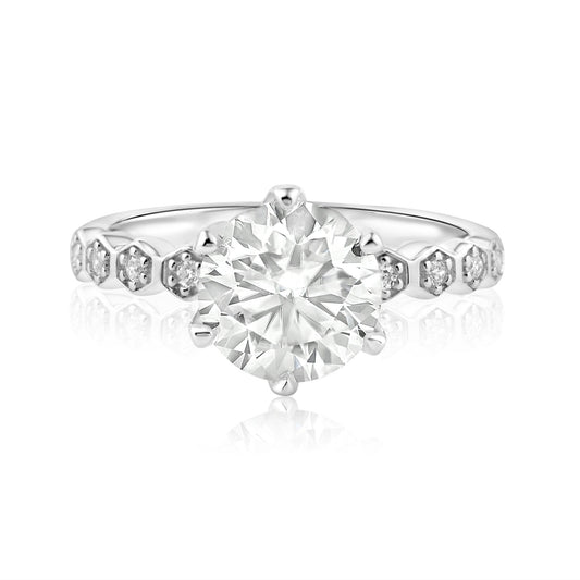 Rhodium Plated 925 Sterling Silver 2 Carat Round Moissanite CZ Ring Sizes 5-9
