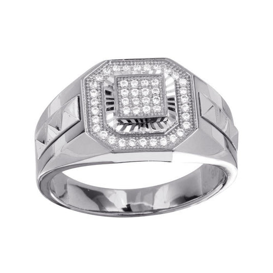 Men's Rhodium Plated 925 Sterling Silver Square Ring Clear CZ Band Sizes 9-12