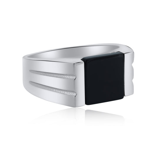925 Sterling Silver Rhodium Plated Square Black Onyx Ring Band Sizes 9-12