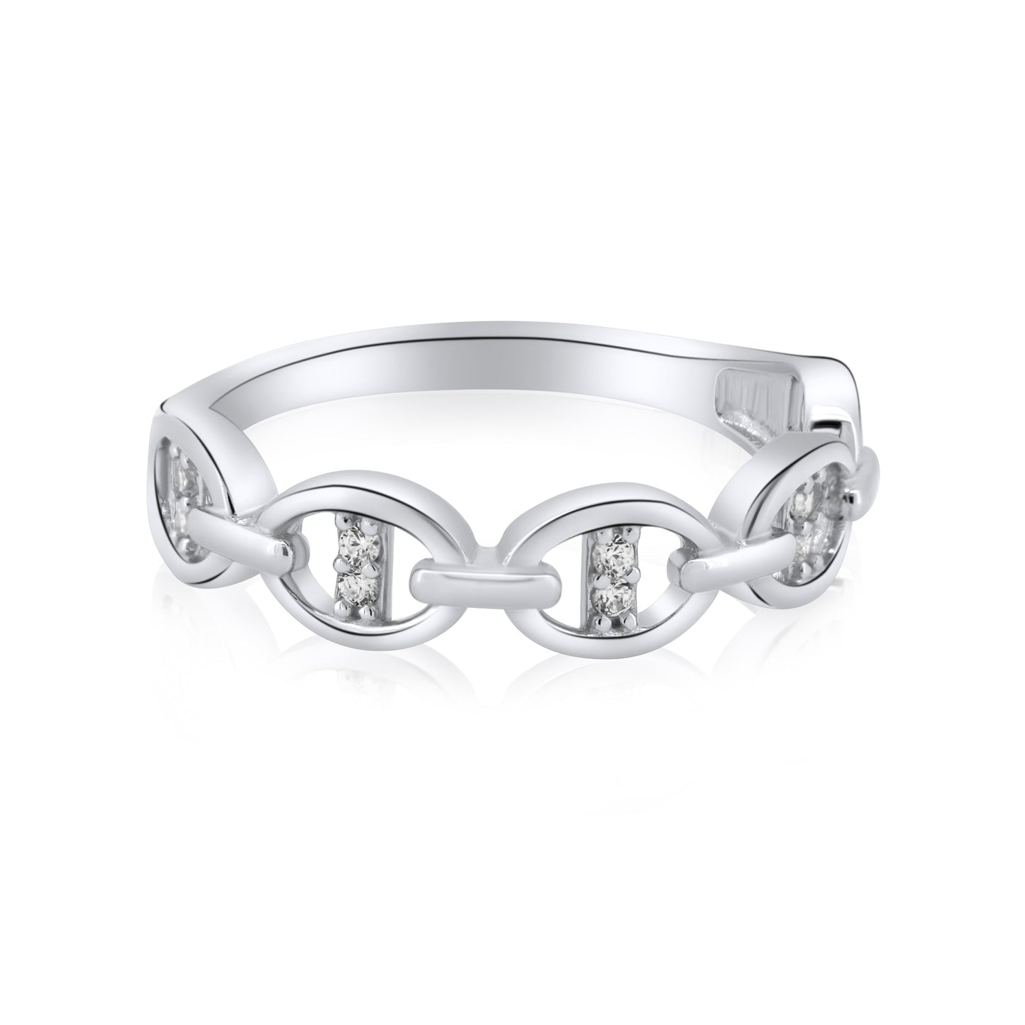Rhodium Plated 925 Sterling Silver Mariner Anchor Chain Link Ring Band Sizes 5-9