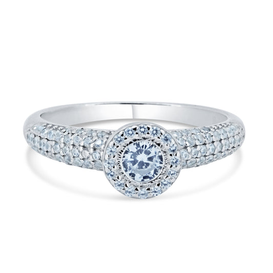 Rhodium Plated 925 Sterling Silver Halo Engagement CZ Encrusted Ring Sizes 5-9