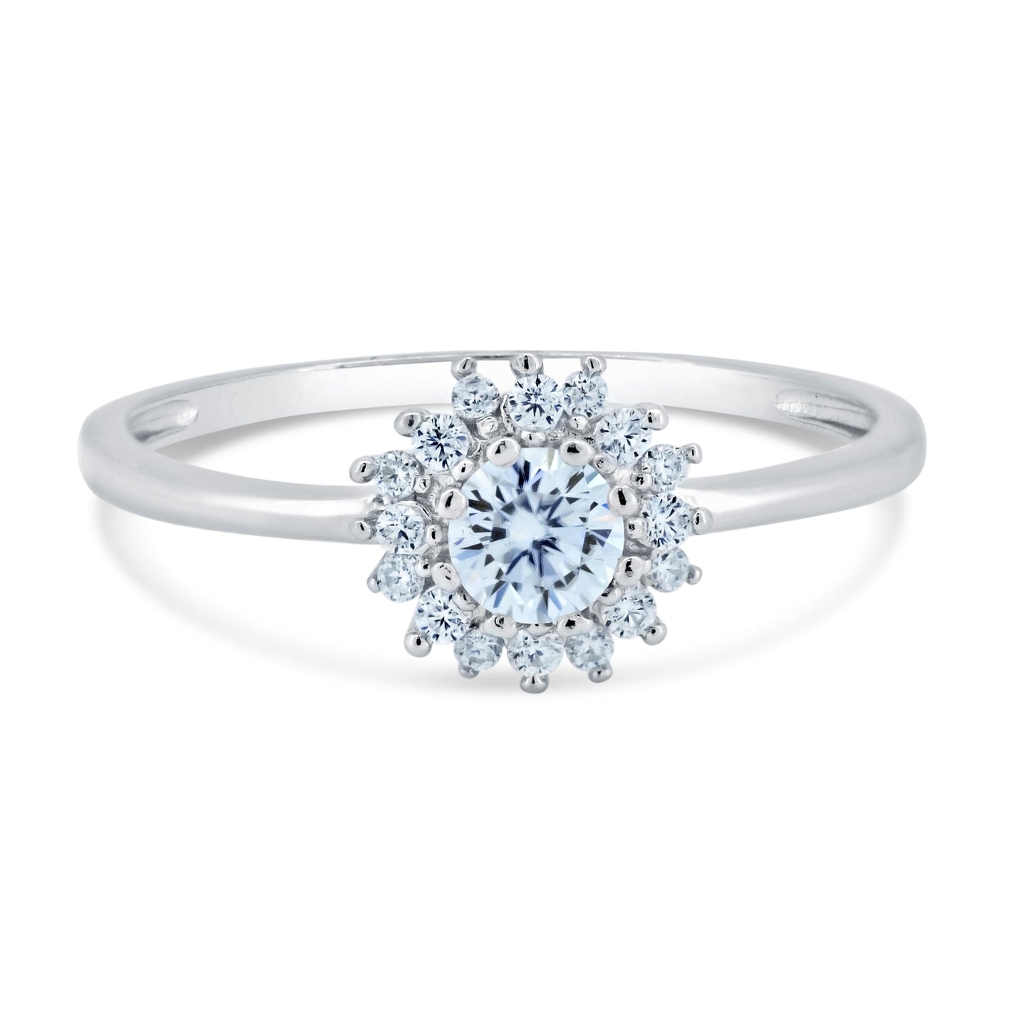 Rhodium Plated 925 Sterling Silver Flower Moissanite Ring Band Sizes 5-9