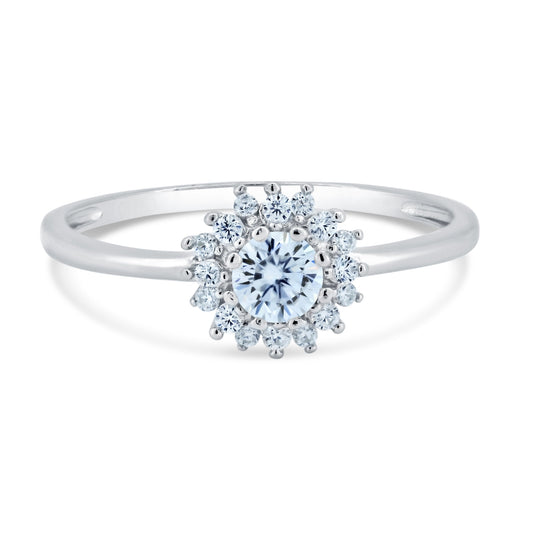Rhodium Plated 925 Sterling Silver Flower Moissanite Ring Band Sizes 5-9