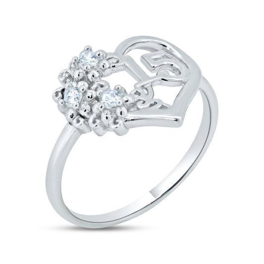 Sterling Silver 925 Rhodium Plated Quinceanera 15 Heart CZ Ring Band Sizes 5-9