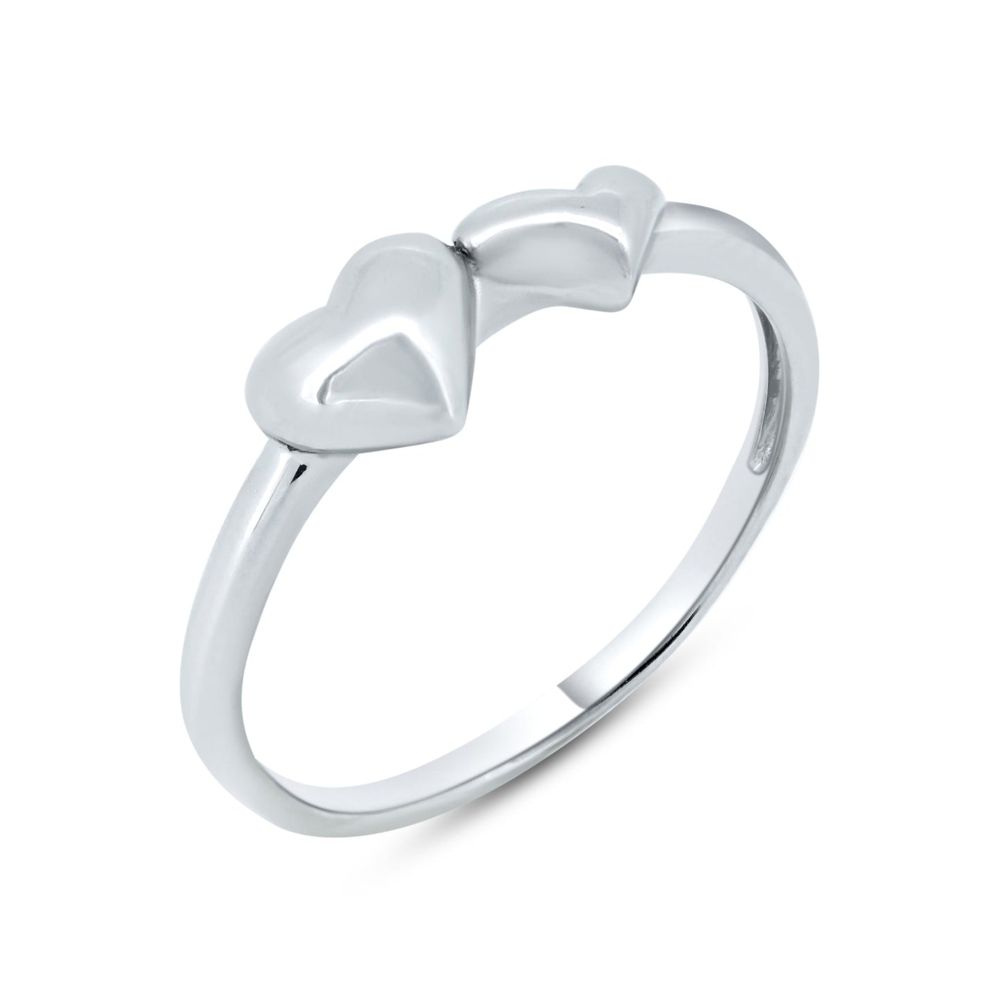 Sterling Silver 925 Rhodium Plated High Polished Double Heart Ring Sizes 5-9