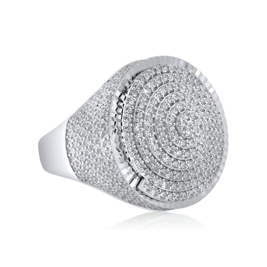 Sterling Silver 925 Rhodium Plated Spiral Dome CZ Encrusted Ring Band Sizes 9-12