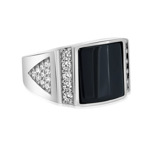 Sterling Silver 925 Rhodium Plated Black Onyx CZ Triangle Shank Ring Sizes 9-12