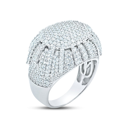 Sterling 925 Sterling Silver Rhodium Plated CZ Encrusted Sun Ring Sizes 9-12