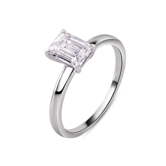 Rhodium Plated 925 Sterling Silver Baguette 1 Carat Moissanite Ring Sizes 5-9