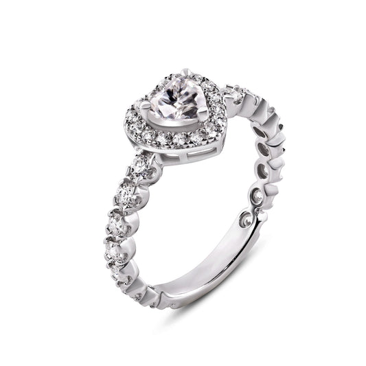 925 Sterling Silver Rhodium Plated Moissanite Heart Band Love Ring Sizes 5-9