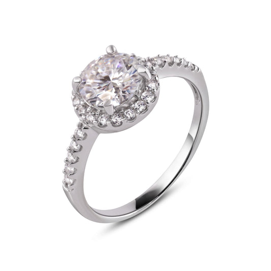 925 Sterling Silver Rhodium Plated Moissanite Engagement Halo Ring Sizes 5-9