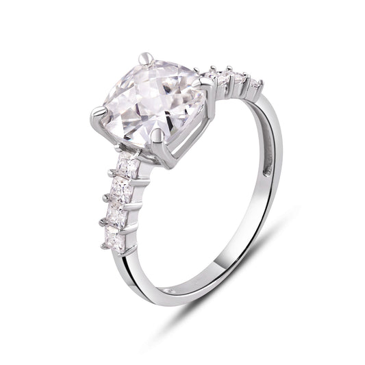 925 Sterling Silver Rhodium Plated Moissanite Square Engagement Ring Sizes 5-9