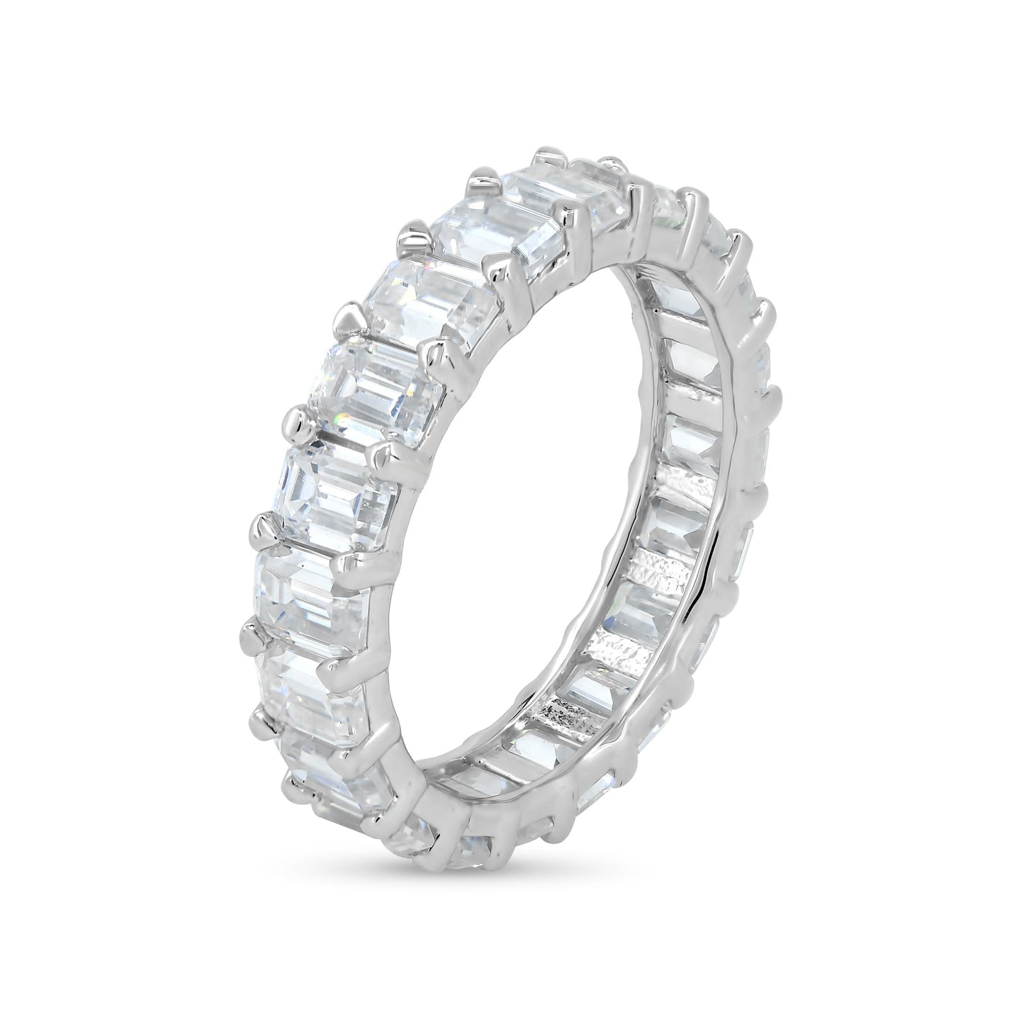 925 Sterling Silver Rhodium Plated Moissanite Eternity Band Ring Sizes 5-9