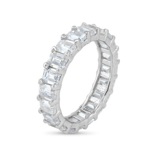 925 Sterling Silver Rhodium Plated Moissanite Eternity Band Ring Sizes 5-9