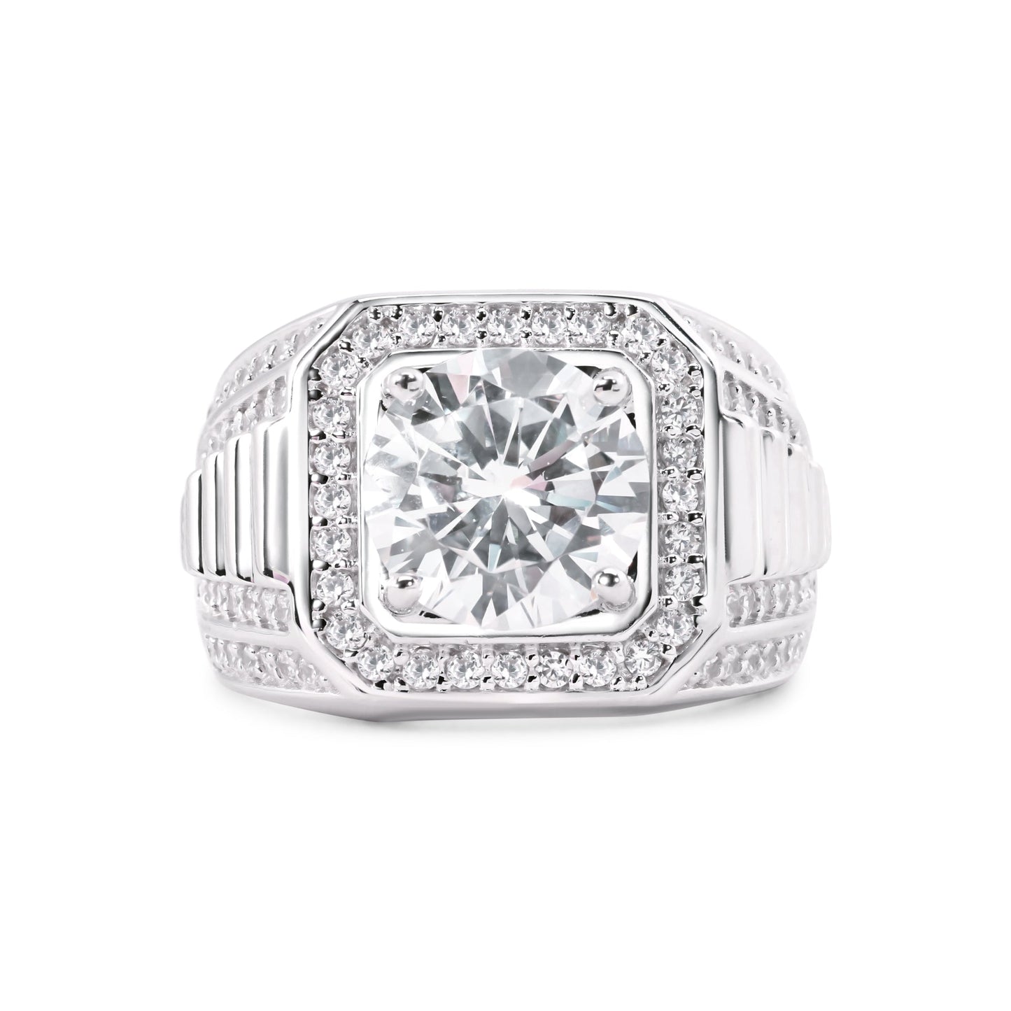 Rhodium Plated 925 Sterling Silver Statement Studded Clear CZ Ring Sizes 9-12