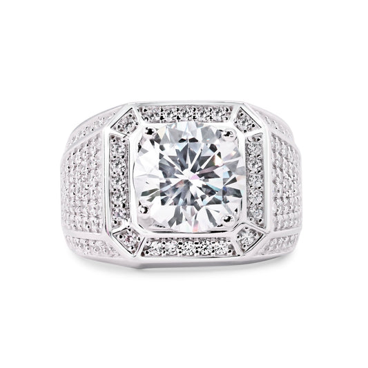 Rhodium Plated 925 Sterling Silver Statement Studded Clear CZ Ring Sizes 9-12