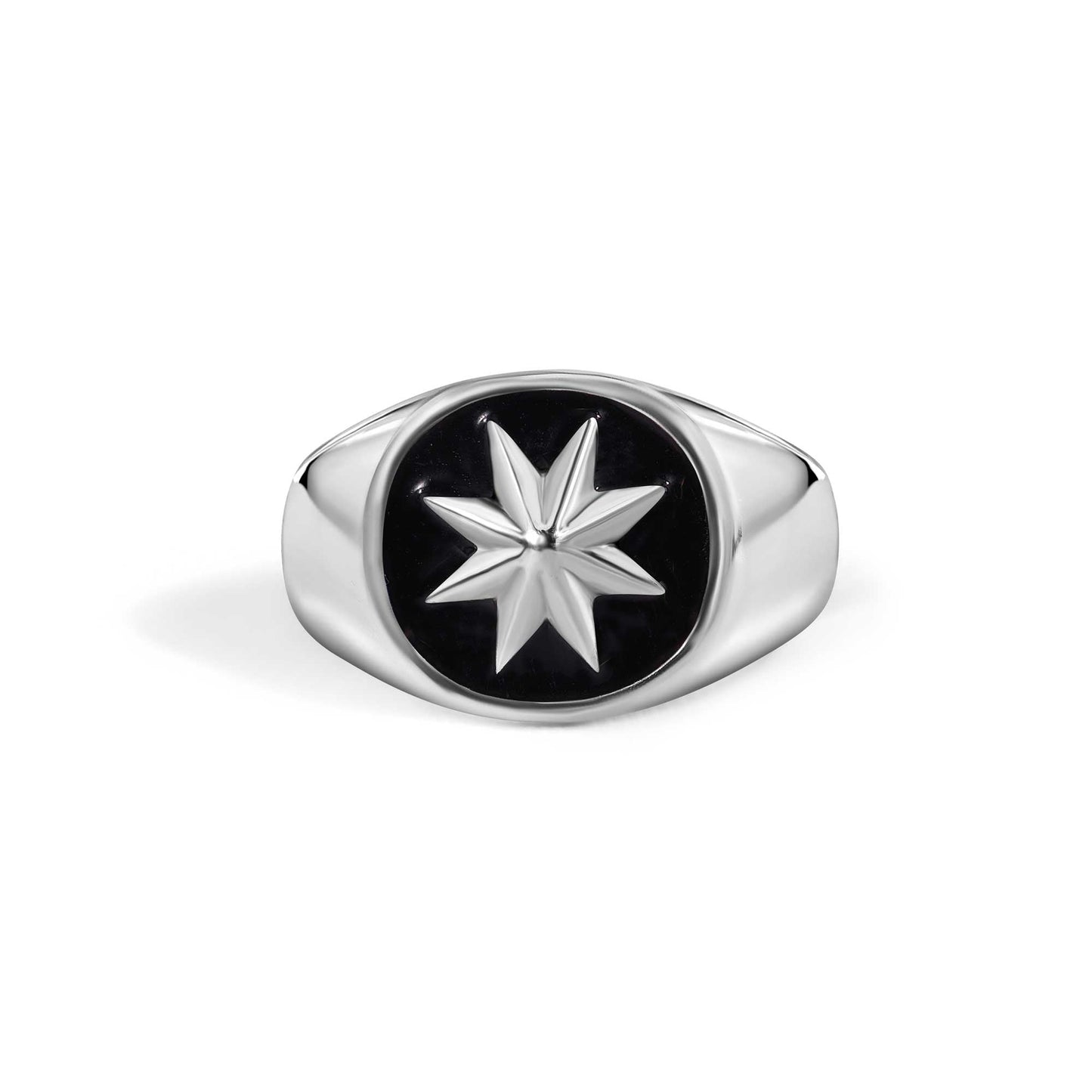 925 Sterling Silver High Polished Octagram Star Black Enamel Band Ring Sizes 5-9