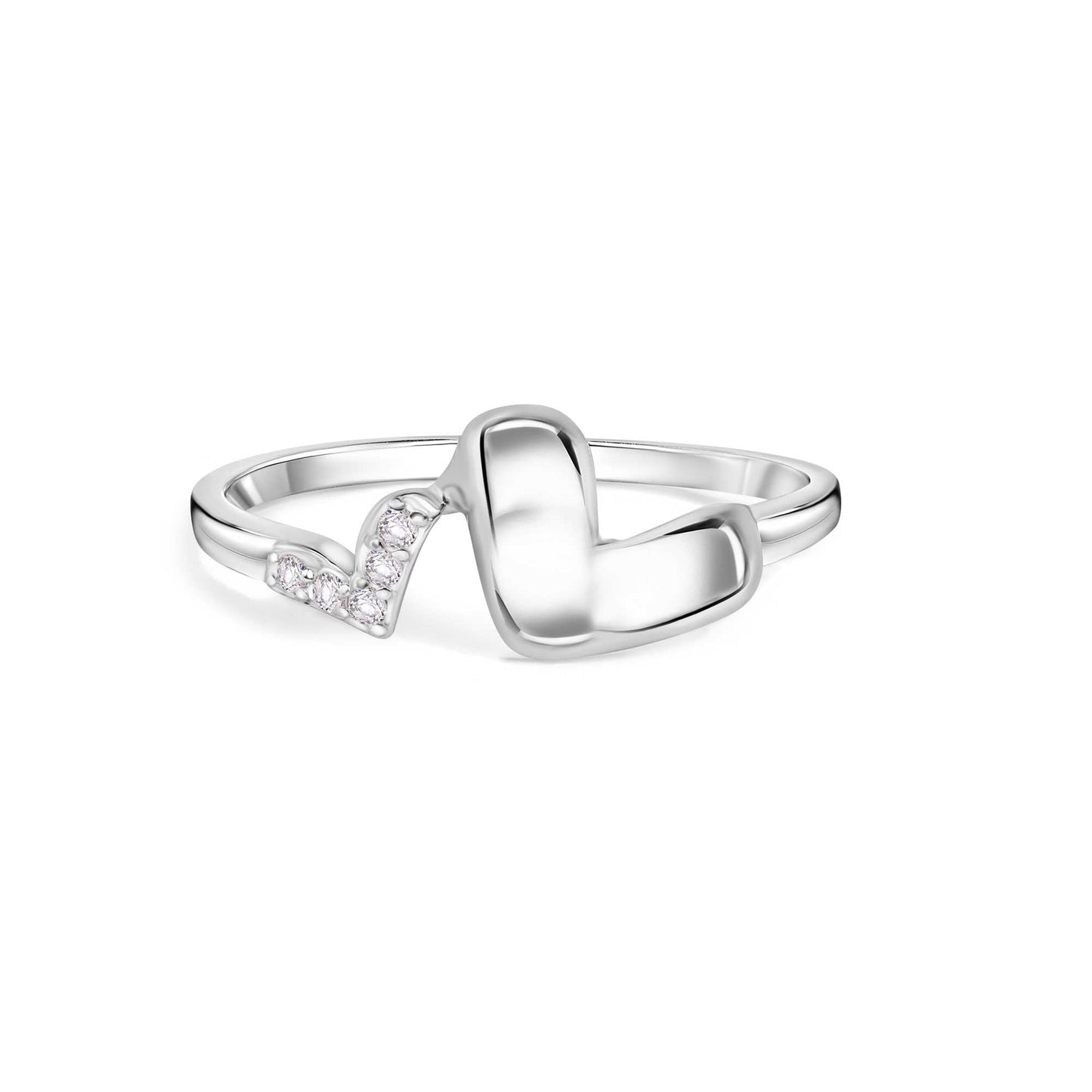 Rhodium Plated 925 Sterling Silver Twin Hearts Clear CZ Band Ring Sizes 5-9