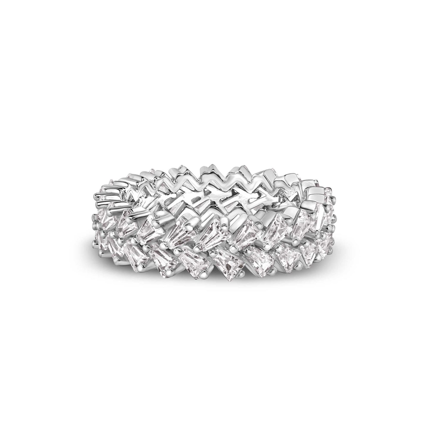 925 Sterling Silver Rhodium Plated Eternity Band Baguette CZ Ring Sizes 5-9