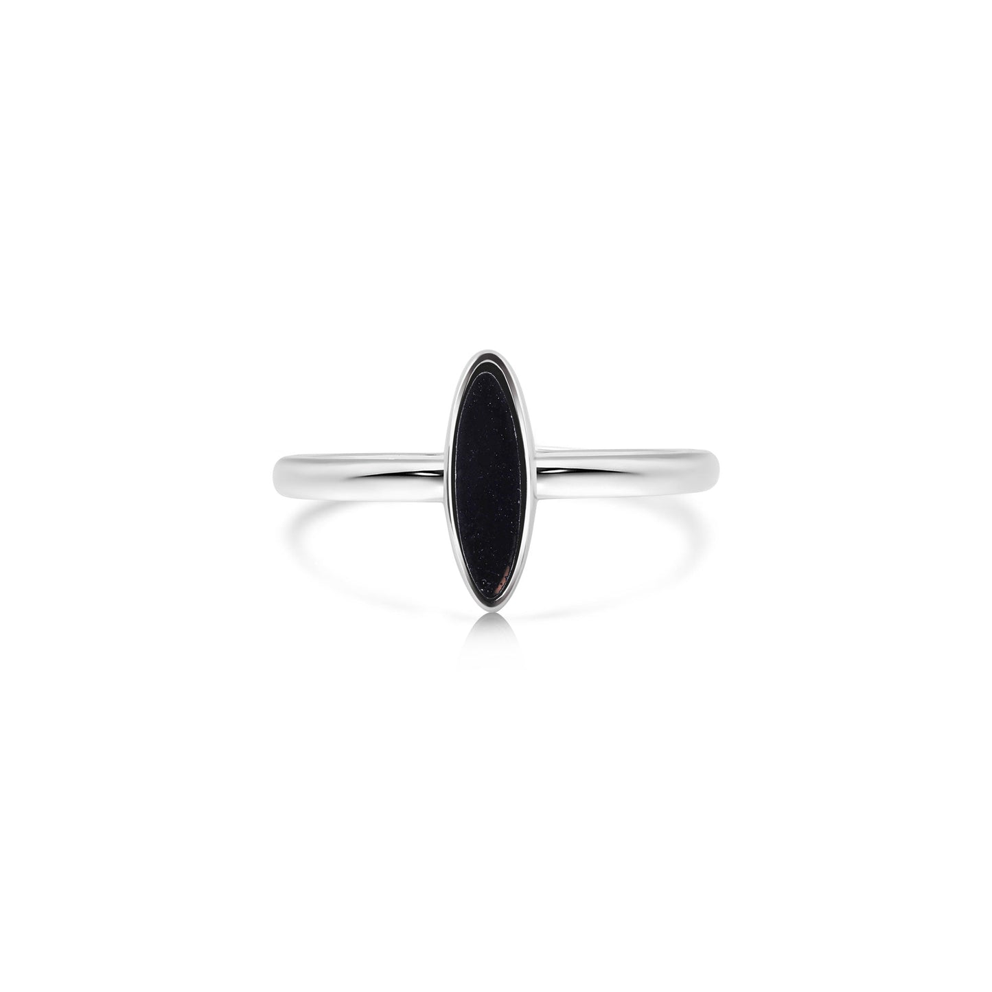 Rhodium Plated 925 Sterling Silver Black Onyx Cat's Eye Band Ring Sizes 5-9
