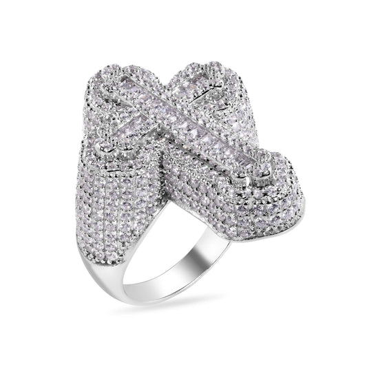 Rhodium Plated Sterling Silver Cross Baguette Clear CZ Studded Ring Sizes 9-12