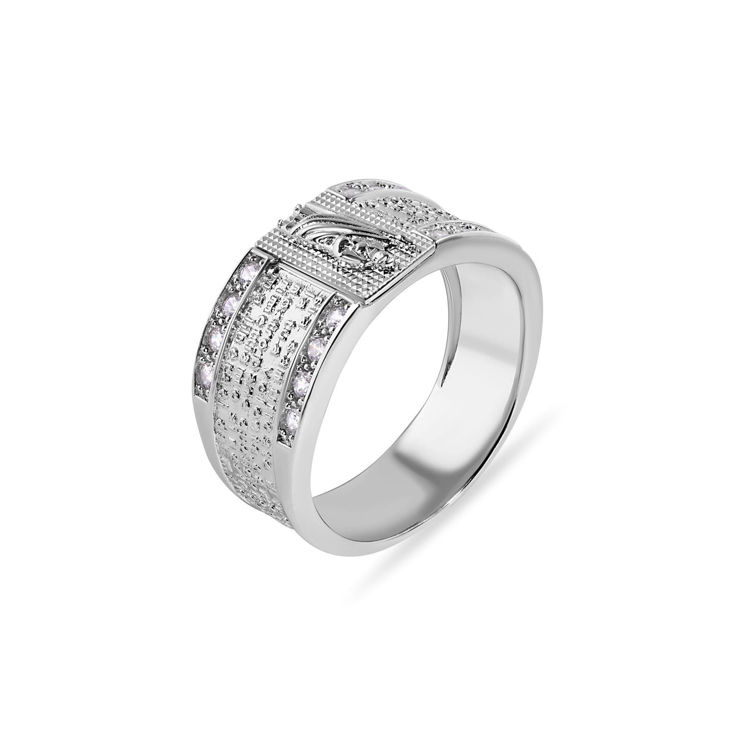 Rhodium Plated 925 Sterling Silver St. Jude Our Lords Prayer CZ Ring Sizes 9-12