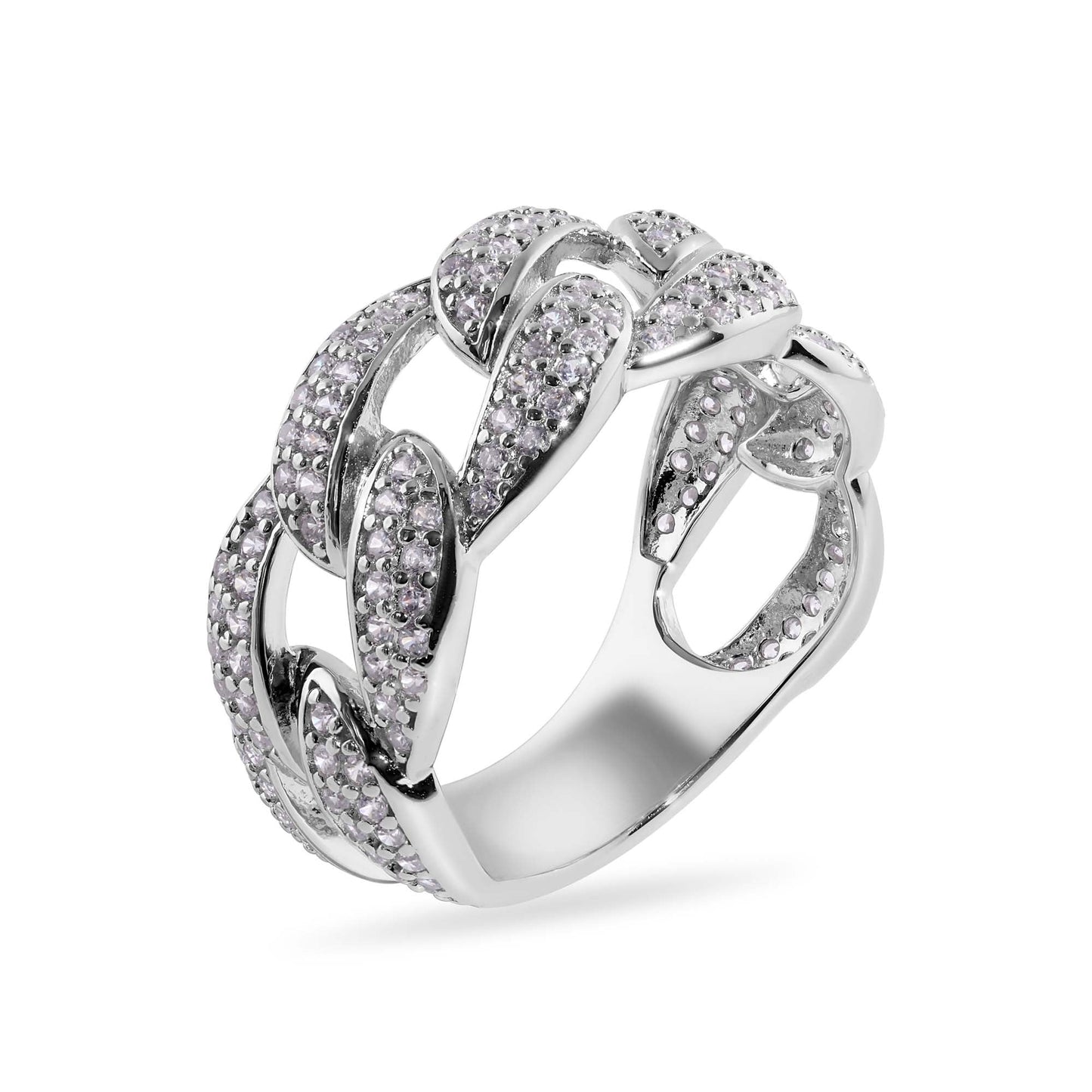 Rhodium Plated 925 Sterling Silver Miami Cuban Curb Link CZ Band Ring Sizes 9-12