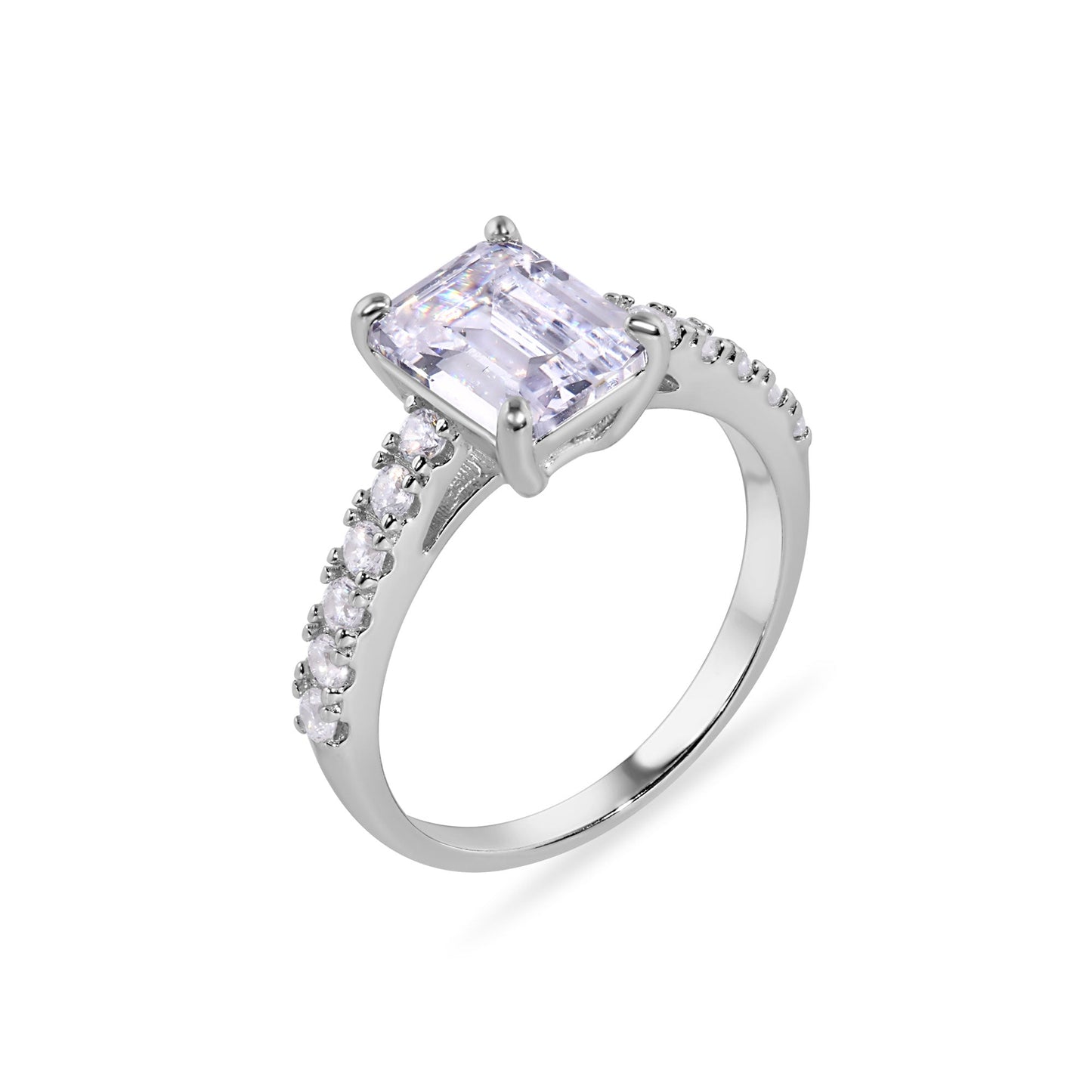Rhodium Plated 925 Sterling Silver Baguette Clear CZ Band Ring Sizes 5-9