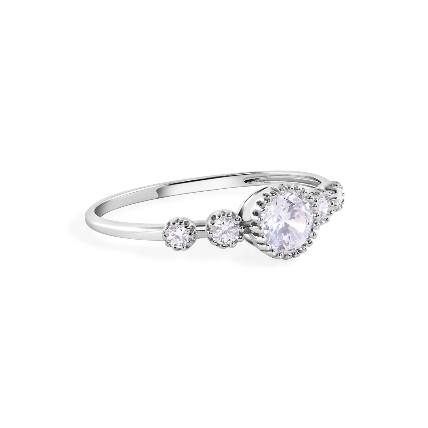 Rhodium Plated 925 Sterling Silver Round Clear CZ 1.4mm Ring Sizes 5-9
